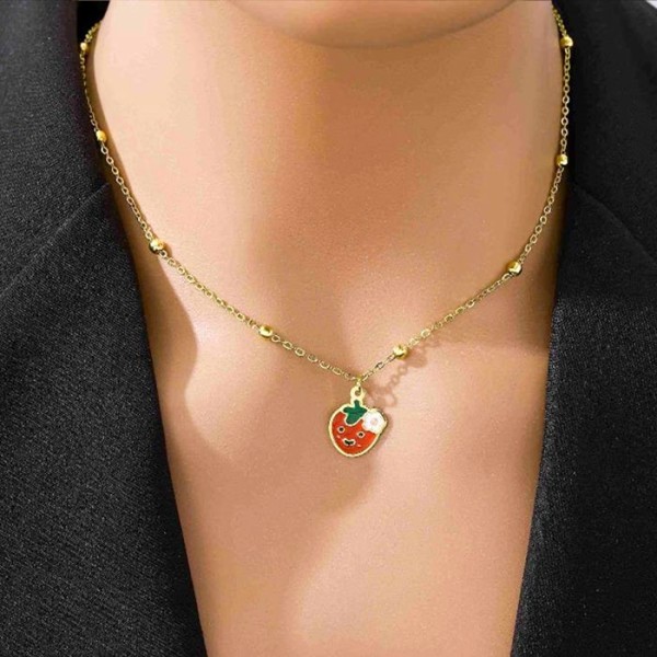Fragola Παιδικό Κολιέ Αλυσίδας 45cm Χρυσό Με Κόκκινη Φράουλα