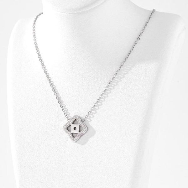 Square Παιδικό Κολιέ Αλυσίδας 45cm Ασημί Με Στρας