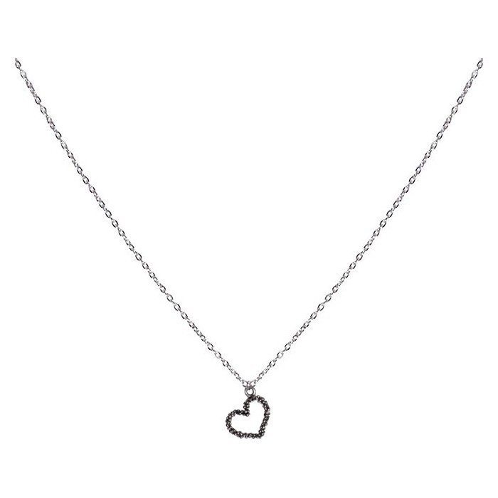 Hoop Παιδικό Κολιέ Ασημί Αλυσίδας 45cm  Με Καρδιά Από Μαύρα Σφαιρίδια