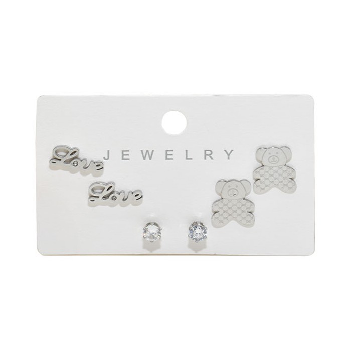 Love Παιδικά Σκουλαρίκια Με Στρας Και Αρκουδάκια 3 Σετάκια Ασημί