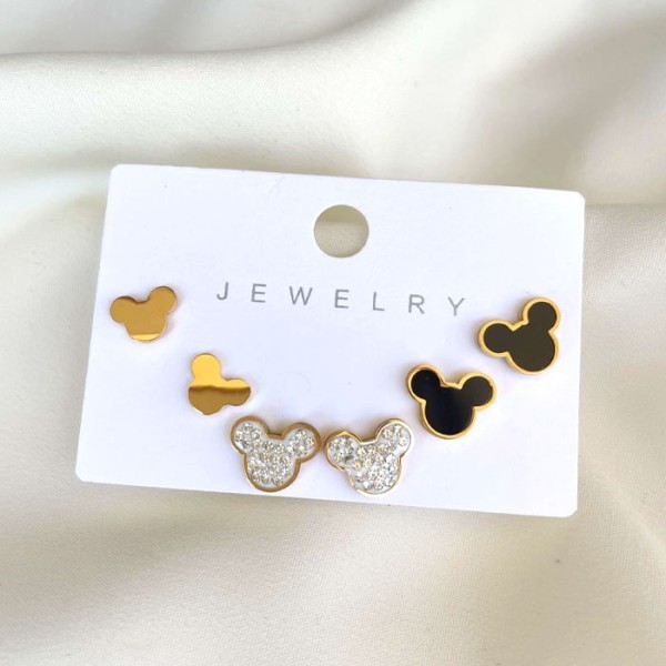 Mickey Παιδικά Σκουλαρίκια 3 Σετάκια Χρυσά