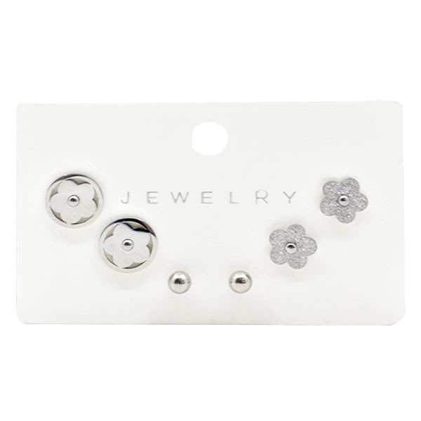 Flores Παιδικά Σκουλαρίκια Λουλούδια 3 Σετάκια Ασημί