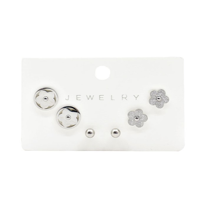 Flores Παιδικά Σκουλαρίκια Λουλούδια 3 Σετάκια Ασημί