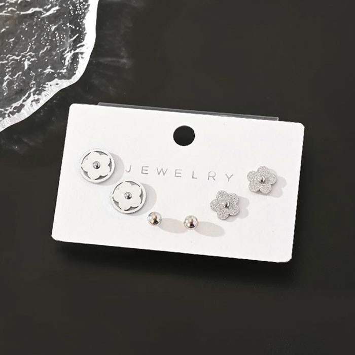 Flores Παιδικά Σκουλαρίκια Λουλούδια 3 Σετάκια Ασημί