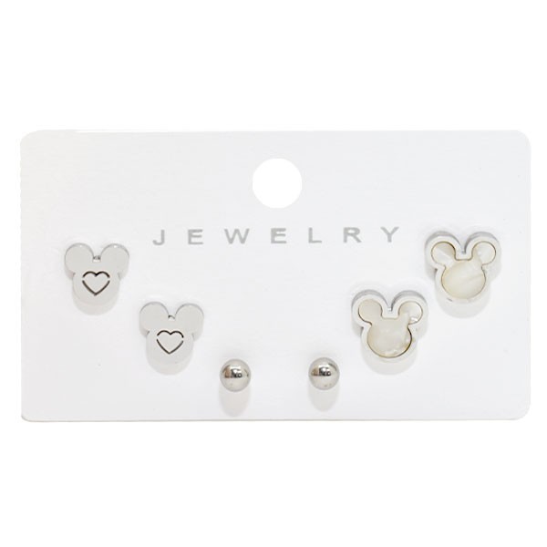 Disney Παιδικά Σκουλαρίκια 3 Σετάκια Ασημί Mickey