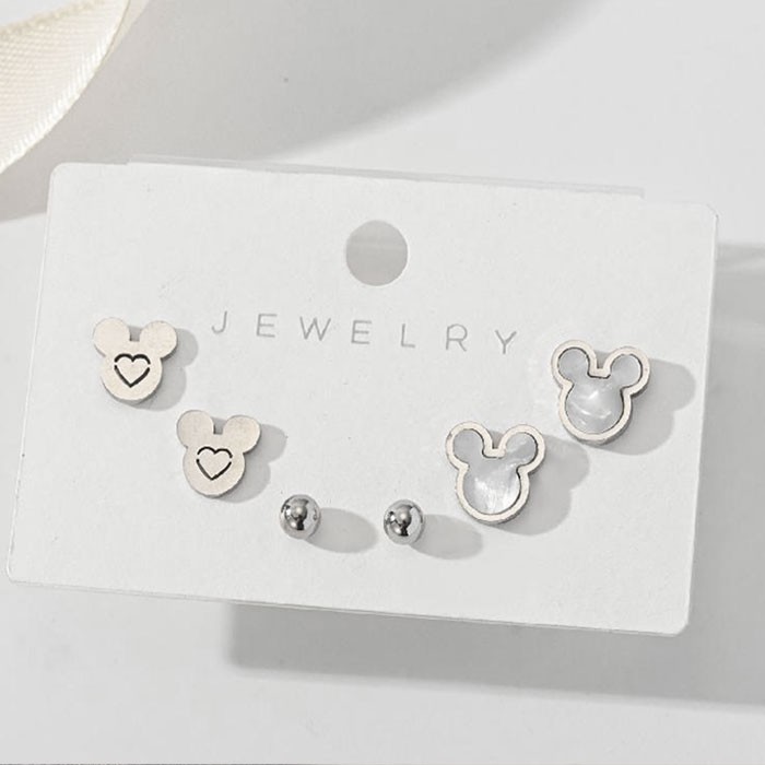 Disney Παιδικά Σκουλαρίκια 3 Σετάκια Ασημί Mickey