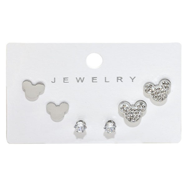 Mouse Παιδικά Σκουλαρίκια 3 Σετάκια Ασημί Mickey Με Στρας