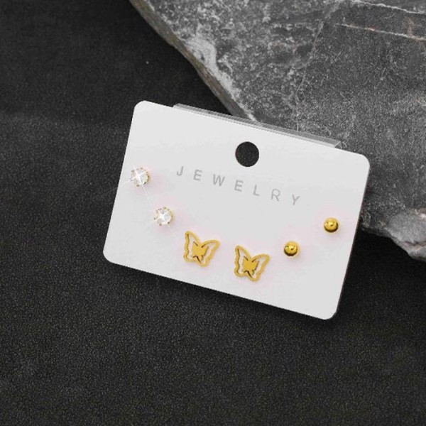 Strass Παιδικά Σκουλαρίκια 3 Σετάκια Με Πεταλούδα Και Στρας