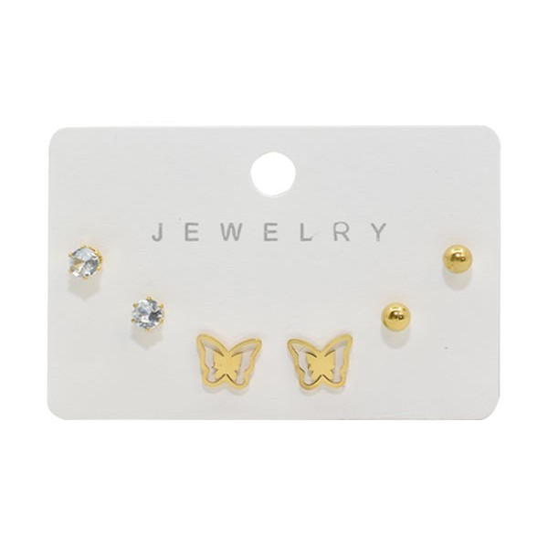 Strass Παιδικά Σκουλαρίκια 3 Σετάκια Με Πεταλούδα Και Στρας