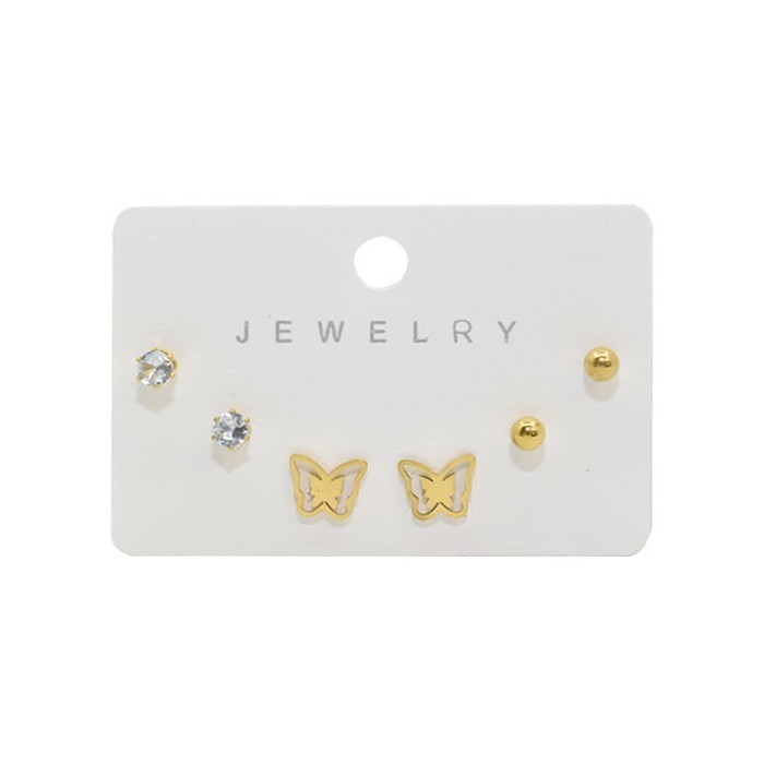 Strass Παιδικά Σκουλαρίκια 3 Σετάκια Με Πεταλούδα Και Στρας