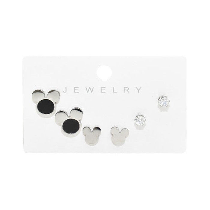 Mickey Mouse Παιδικά Σκουλαρίκια 3 Σετάκια Ασημί Με Μαύρα Στρας 