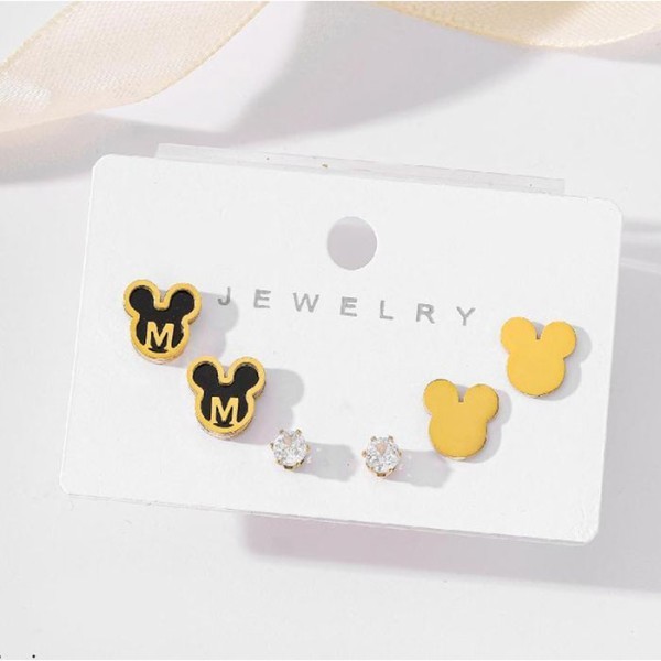 Black M Παιδικά Σκουλαρίκια Mickey 3 Σετάκια Χρυσό Με Μαύρο 