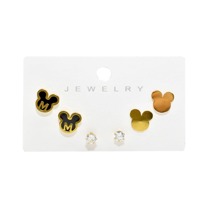 Black M Παιδικά Σκουλαρίκια Mickey 3 Σετάκια Χρυσό Με Μαύρο 