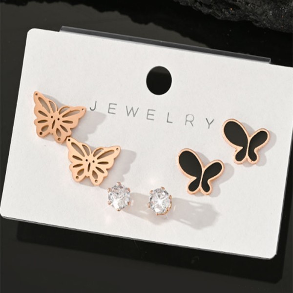 Mariposa Παιδικά Σκουλαρίκια Πεταλούδες 3 Σετάκια Χρυσό Με Μαύρο