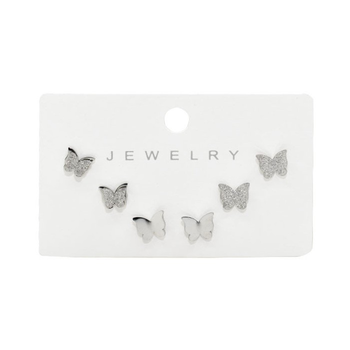Shiny Παιδικά Σκουλαρίκια Πεταλούδες Με Ανάγλυφη Και Γυαλιστερή Υφή 3 Σετάκια Ασημί