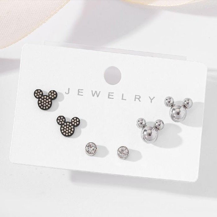 Mickey Ball Παιδικά Σκουλαρίκια 3 Σετάκια Ασημί Με Στρογγυλές Χάντρες 