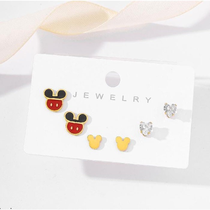 Happy Mickey Παιδικά Σκουλαρίκια 3 Σετάκια Με Μίκυ Κόκκινο Μαύρο Και Χρυσές Καρδιές