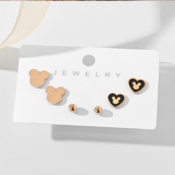 Pink Hearts Παιδικά Σκουλαρίκια 3 Σετάκια Με Μίκυ Και Καρδιές Σε Ροζ Χρυσό