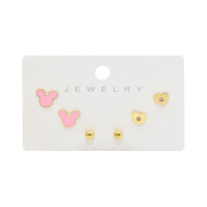 Pinky Παιδικά Σκουλαρίκια 3 Σετάκια Με Ροζ Μίκυ Και Χρυσές Καρδιές 
