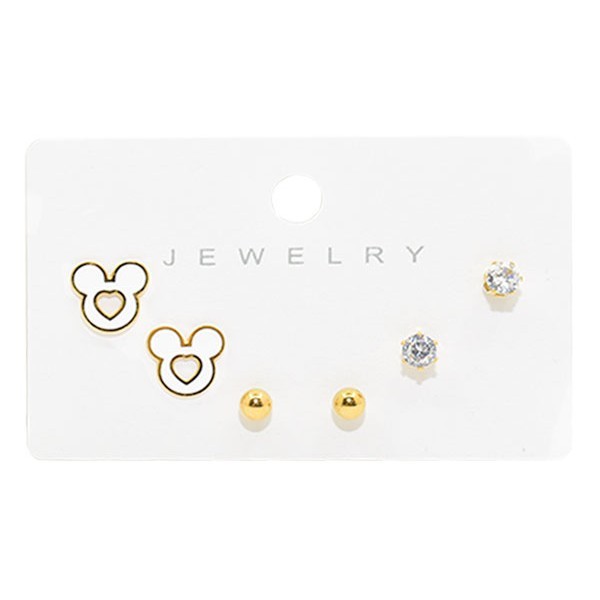 Cuore Παιδικά Σκουλαρίκια 3 Σετάκια Λευκός Mickey