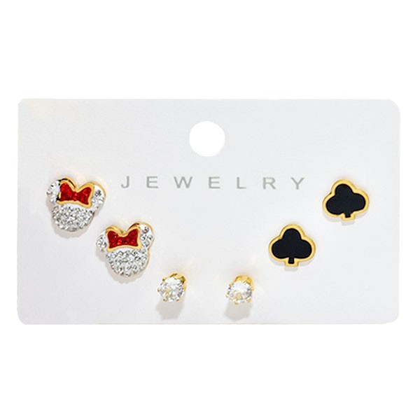 Diamond Minnie Παιδικά Σκουλαρίκια 3 Σετάκια Χρυσό Με Στρας