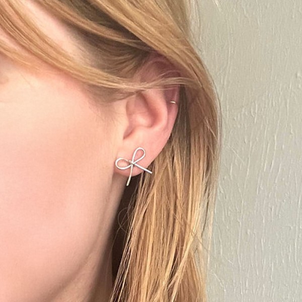 Silver Bow Παιδικά Σκουλαρίκια Ασημί Φιογκάκια Με Στρας