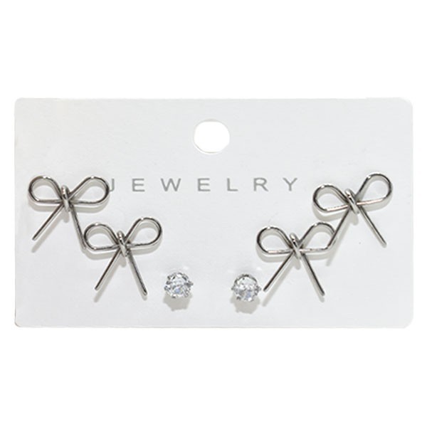 Silver Bow Παιδικά Σκουλαρίκια Ασημί Φιογκάκια Με Στρας