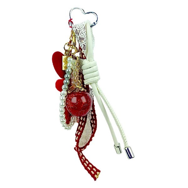 Red Διακοσμητικό Τσάντας Με Μπρελόκ, Σχοινάκια Και Χάντρες Γυάλινο Μήλο