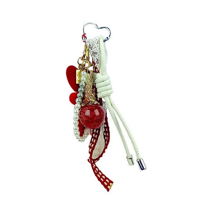 Red Διακοσμητικό Τσάντας Με Μπρελόκ, Σχοινάκια Και Χάντρες Γυάλινο Μήλο