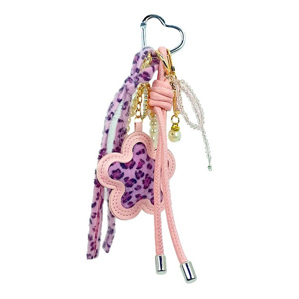 Leopard Διακοσμητικό Τσάντας Με Μπρελόκ, Σχοινάκια Και Χάντρες Ροζ Αστέρι 
