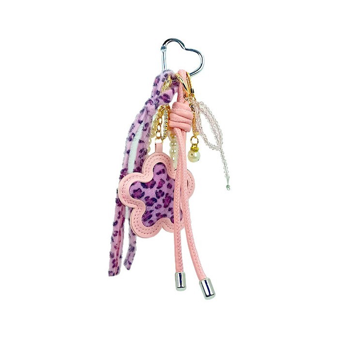 Leopard Διακοσμητικό Τσάντας Με Μπρελόκ, Σχοινάκια Και Χάντρες Ροζ Αστέρι 