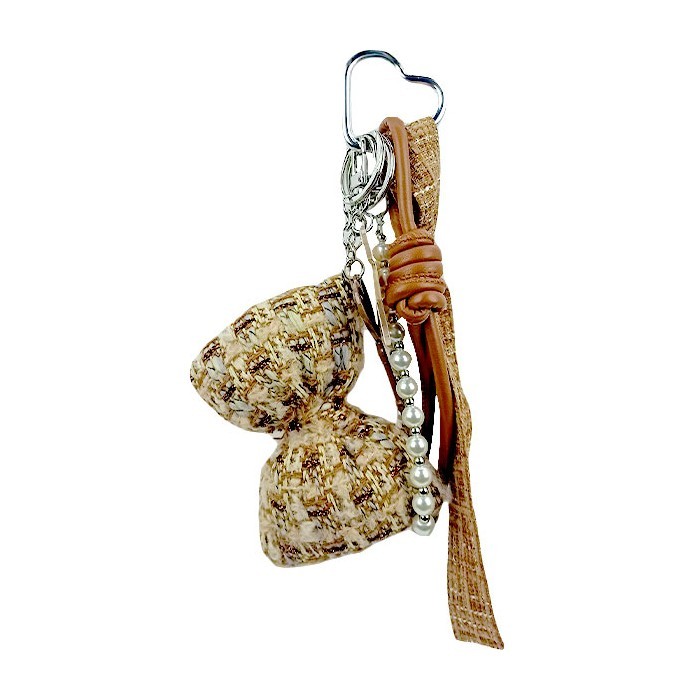 Big Bow Διακοσμητικό Τσάντας Με Μπρελόκ, Σχοινάκια Και Χάντρες Καρό Φιόγκος