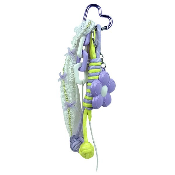 Purple Διακοσμητικό Τσάντας Με Μπρελόκ, Σχοινάκια Και Χάντρες Λουλούδι Μωβ