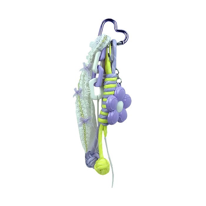 Purple Διακοσμητικό Τσάντας Με Μπρελόκ, Σχοινάκια Και Χάντρες Λουλούδι Μωβ