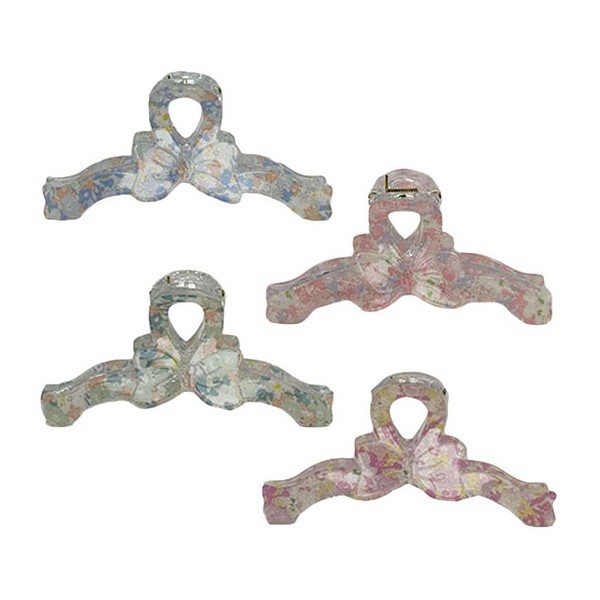 Monglen Floral Bow Κλάμερ Μαλλιών Φλοράλ Ροζ-Απαλό 11cm