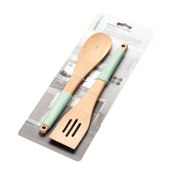 EcoSpoon Σετ 2τεμ Ξύλινες Κουτάλες Λαβή Σιλίκόνης Γκρι