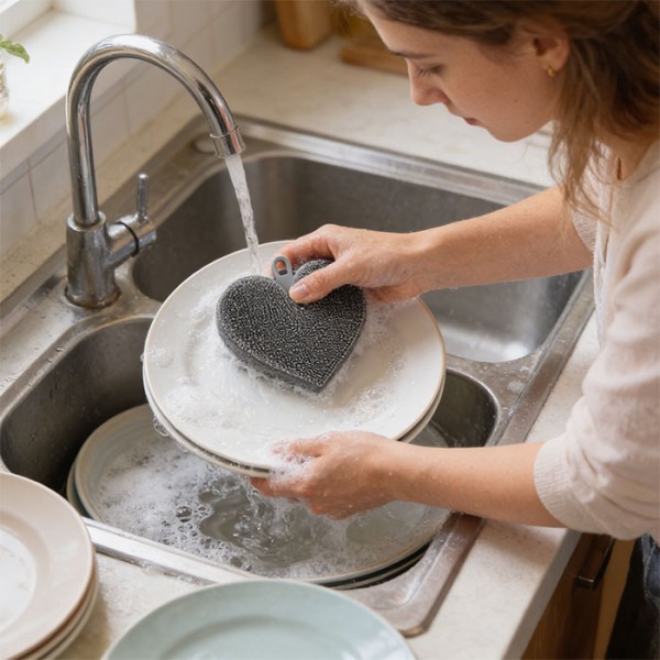Cosasunco Σφουγγάρι Σιλικόνης Πιάτων Καρδιά Γκρι