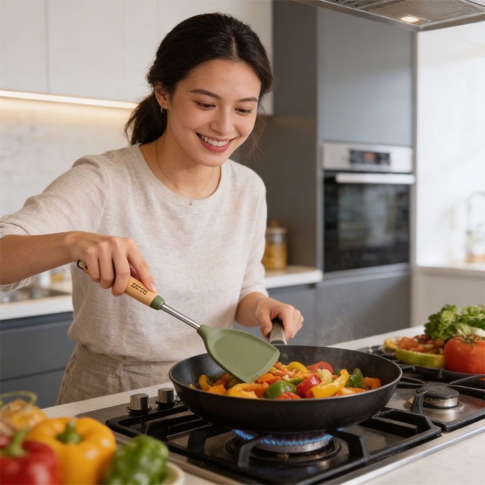 Silicone Turner Σπάτουλα Σιλικόνης Ξύλινη Λαβή 