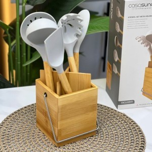 Casasunco Μαγειρικών Σκευών Σιλικόνης 5τεμ Ξύλινη Λαβή 