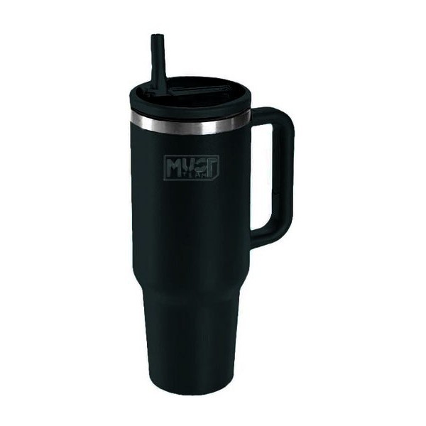 Must Ποτήρι Ανοξείδωτο Θερμός 1200ml Με Καλαμάκι 27x10x7,5cm Μαύρο