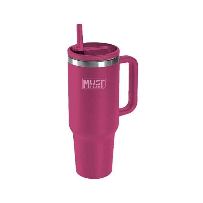 Must Ποτήρι Ανοξείδωτο Θερμός 1200ml Με Καλαμάκι 27x10x7,5cm Φούξια