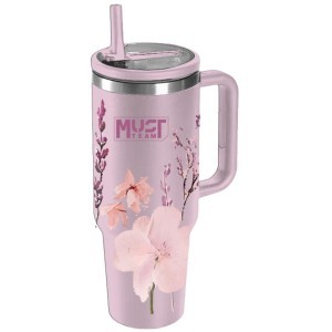 Must Team Ποτήρι Ανοξείδωτο Θερμός 1200ml Με Καλαμάκι 22,5x13x7cm Ροζ Λουλούδι