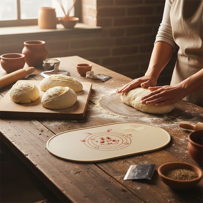 FlexiPlacemat Οβάλ Σουπλά Σιλικόνης Για Άνοιγμα Ζύμης Μπεζ