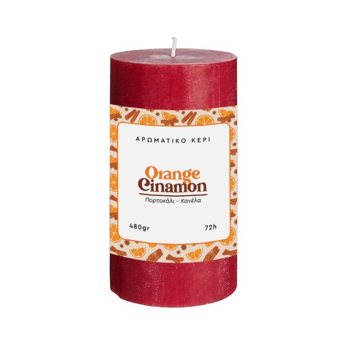 Orange Cinnamon Αρωματικό Κερί Κορμός Κόκκινο 7x13cm