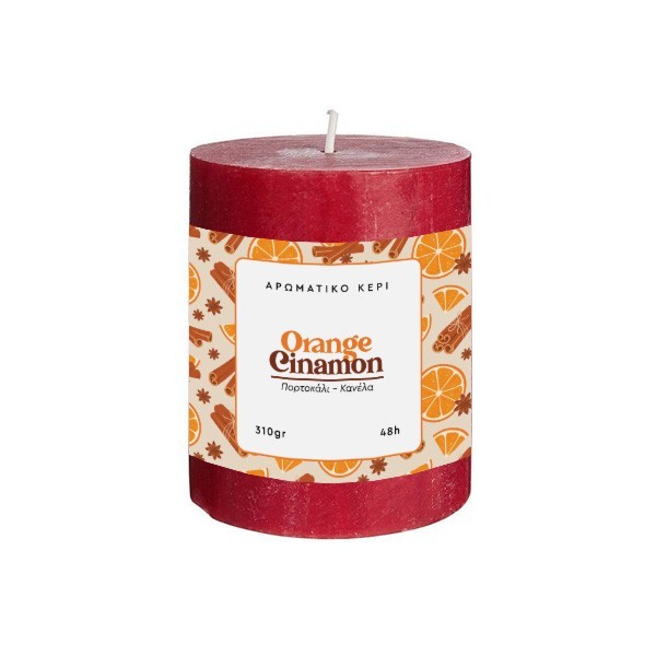 Orange Cinnamon Αρωματικό Κερί Κορμός Κόκκινο 7x8cm