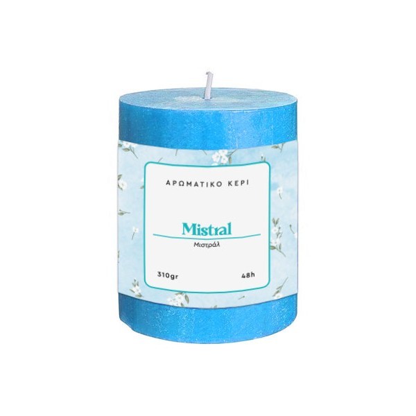 Mistral Αρωματικό Κερί Κορμός Γαλάζιο Άρωμα Φρεσκάδας 7x8cm