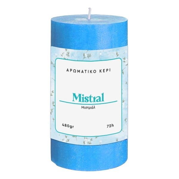 Mistral Αρωματικό Κερί Κορμός Γαλάζιο Άρωμα Φρεσκάδας 7x13cm