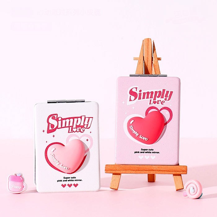 Simply love Μικρός Δερμάτινος Καθρέφτης Διπλής Όψης Καρδιά