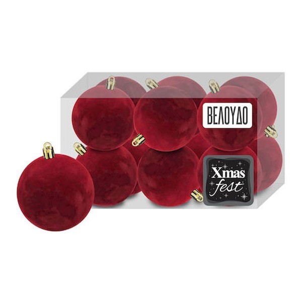Velvet Μπάλες Βελούδινες Μπορντώ Σετ 6τεμ Δ6cm