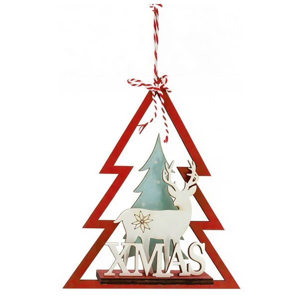 Xmas Friends Ξύλινο Στολίδι Δέντρο Ελάφι 13x15.5cm